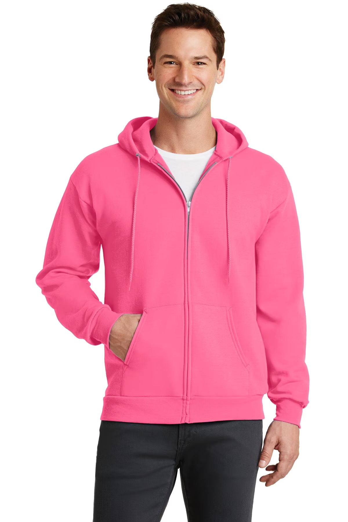 Neon Pink Full Zip Hooded Sweatshirt K123