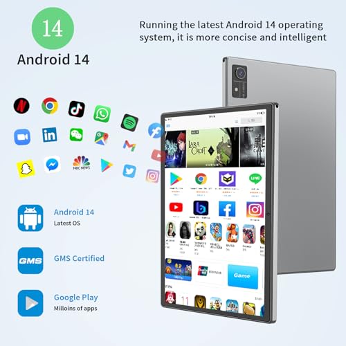 10 inch Android 14 Tablet with Keyboard, 16GB RAM 128GB ROM, Black V865960
