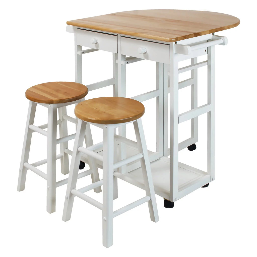 White Kitchen Cart with Drop-Leaf Table E2468