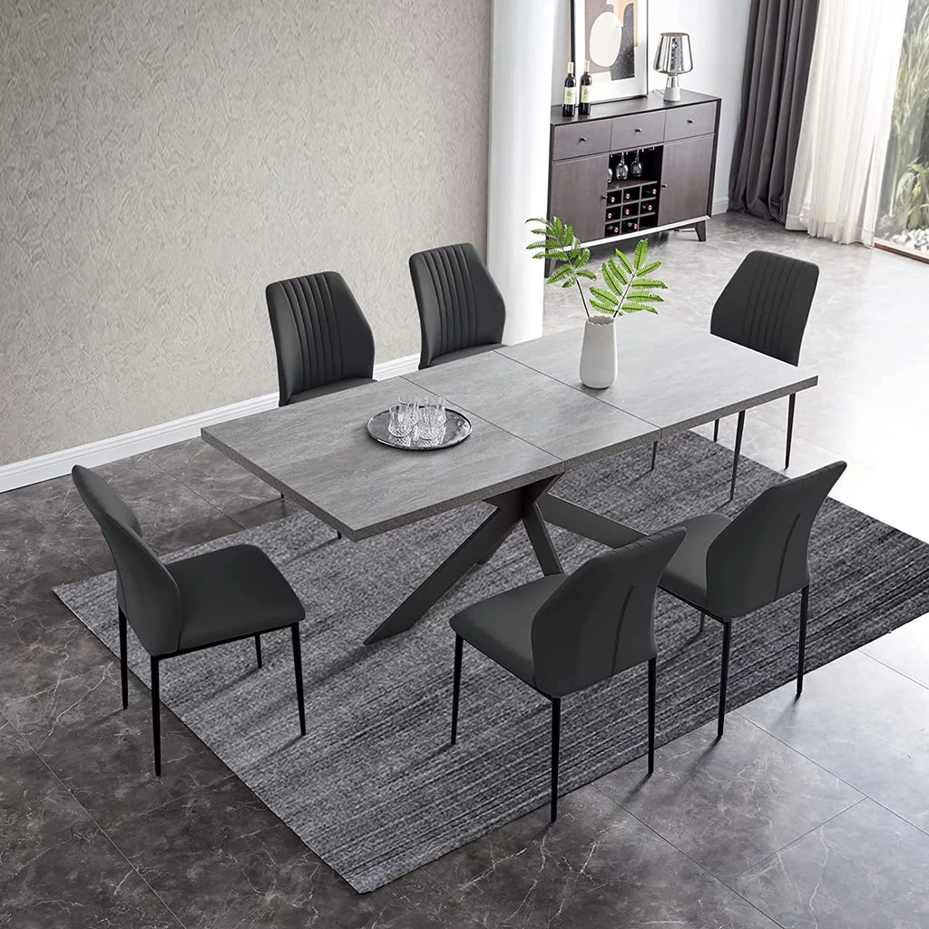 6-8 Person Space Saving Expandable Metal Frame Rectangular Dining Table H9785
