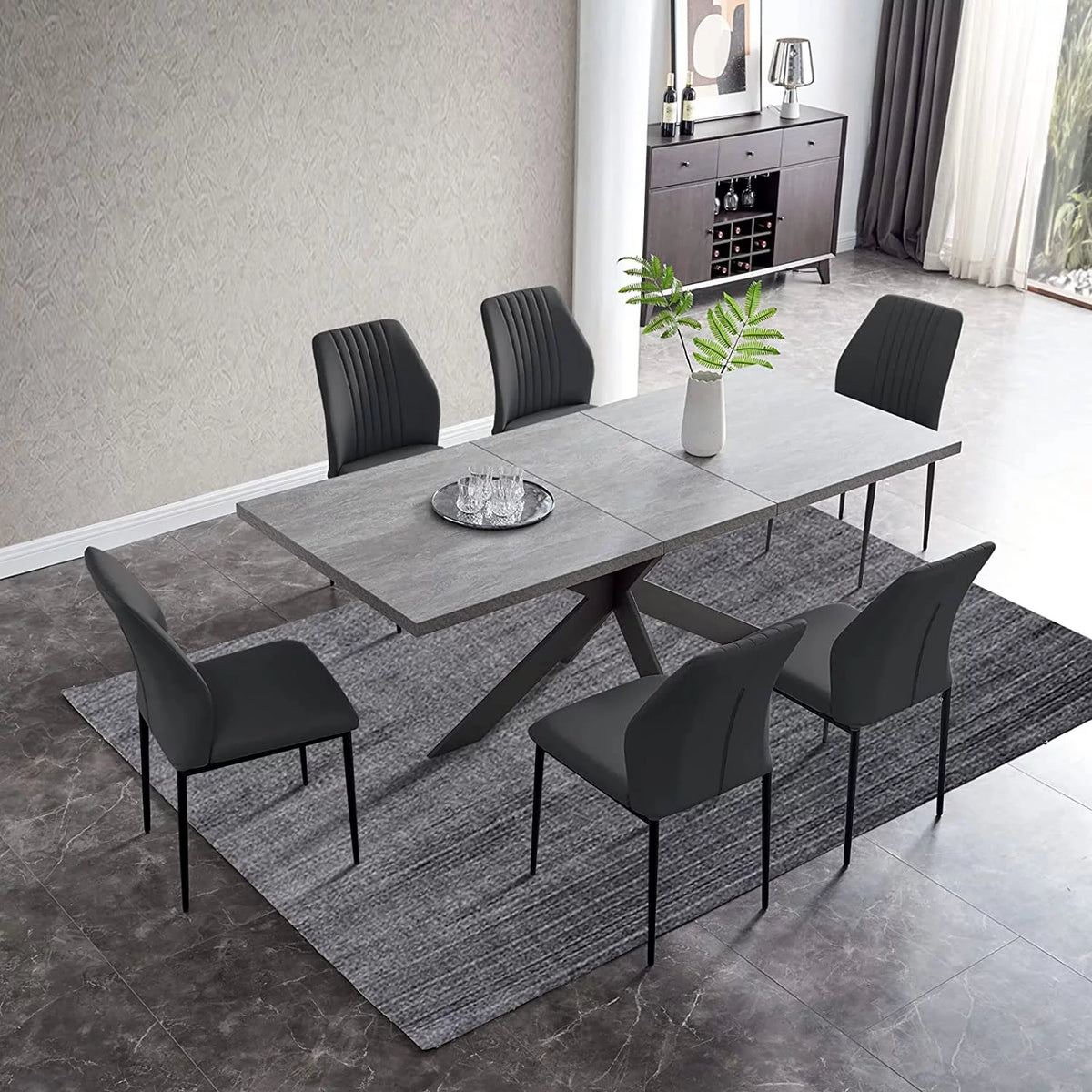 6-8 Person Space Saving Expandable Metal Frame Rectangular Dining Table H9785