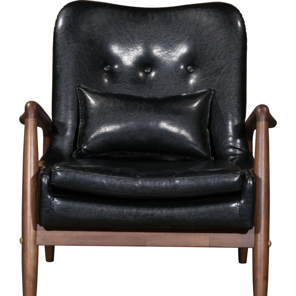 Walnut & Black Faux Leather Chair & Ottoman Set V8101