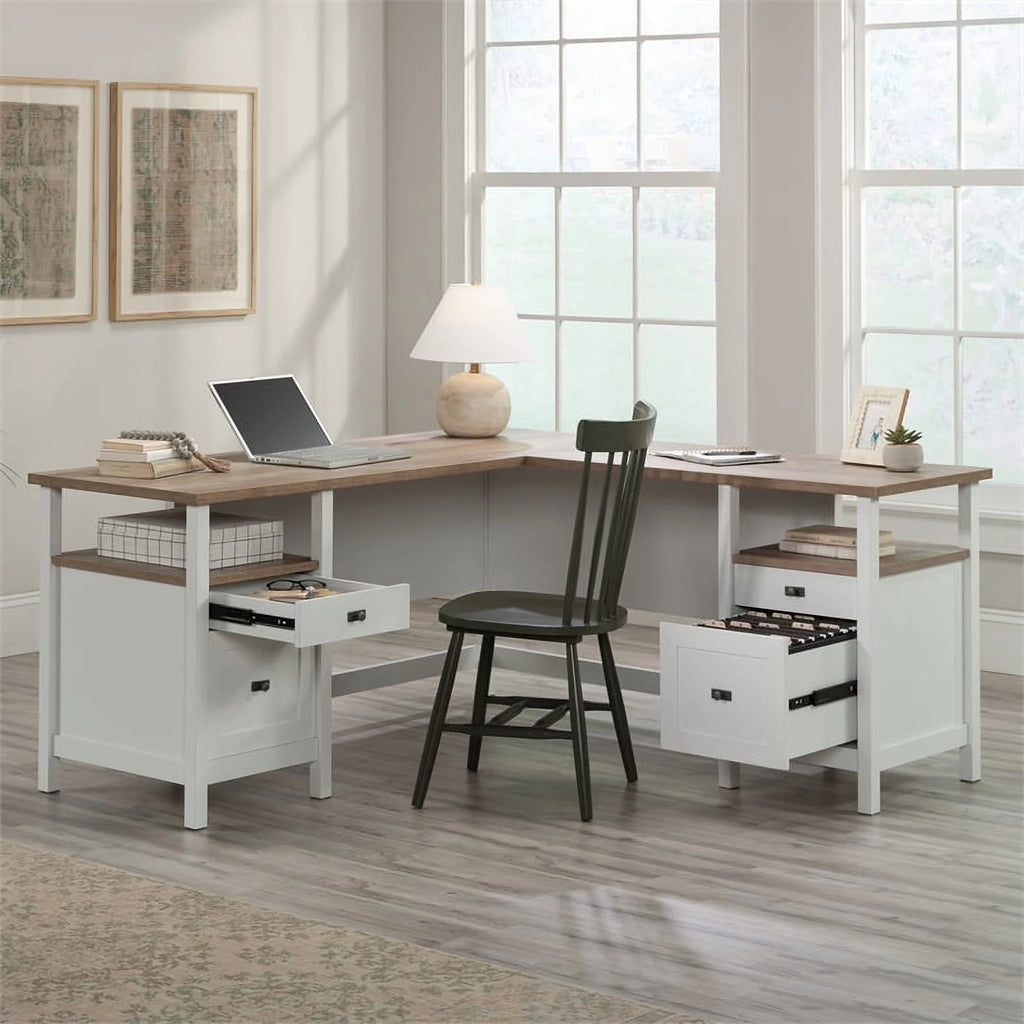 L-Shaped White Engineered Wood Desk F77569