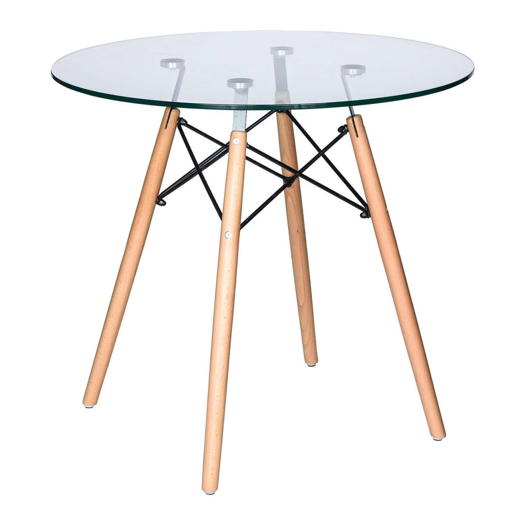 Round Glass Top Dining Table with Wood Base F804