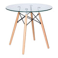 Round Glass Top Dining Table with Wood Base F804