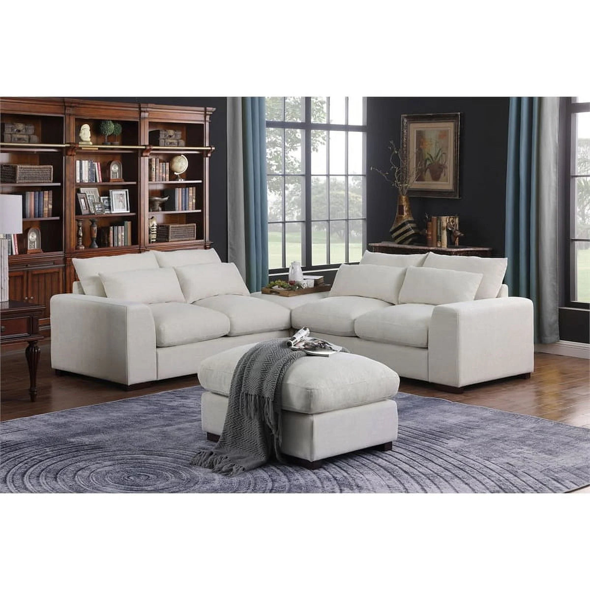 Beige Reversible Modular Fabric Sectional Sofa with Two Ottoman N8119