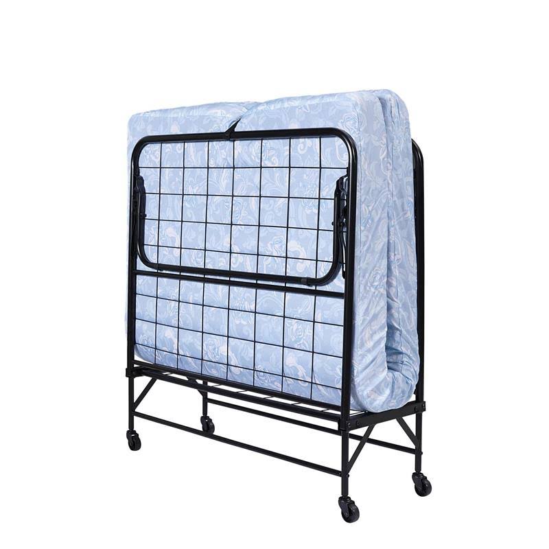 Twin Size Folding Guest Bed with Metal Frame and 5 inch Mattress in Black Z601