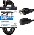 Black Oil Resistant 25 Ft Extension Cord 14/3 SJTOW Pack of 2 C17757