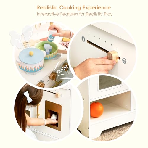 White Wooden Play Kitchen Set with Sink, Stove, Oven & Microwave H911868
