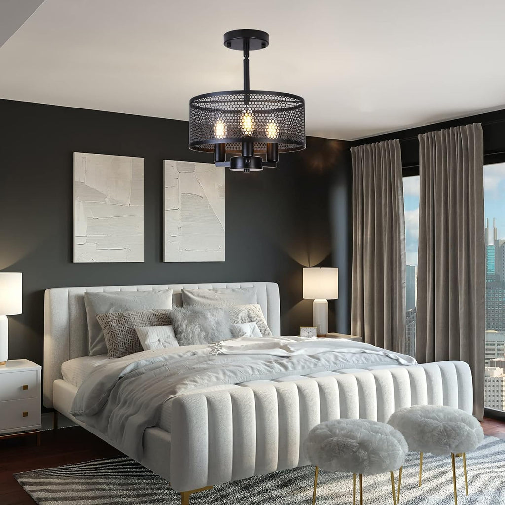 Matte Black Semi Flush Mount Cage Ceiling Light W821