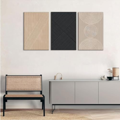 Set of 3 Framed Neutral Abstract Canvas Wall Art 16"x24" D3226