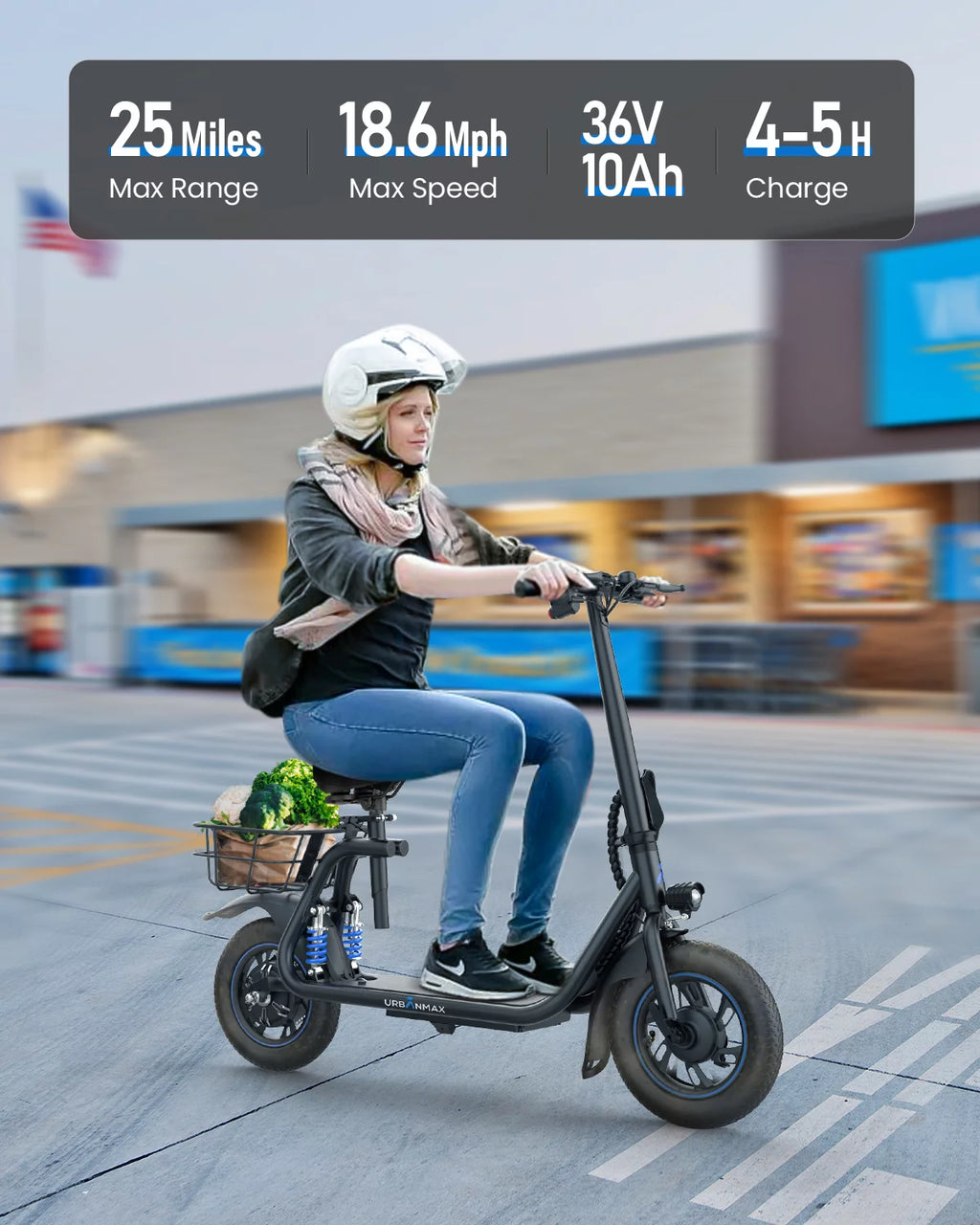 Electric Scooter with Seat and Carry Basket M5289
