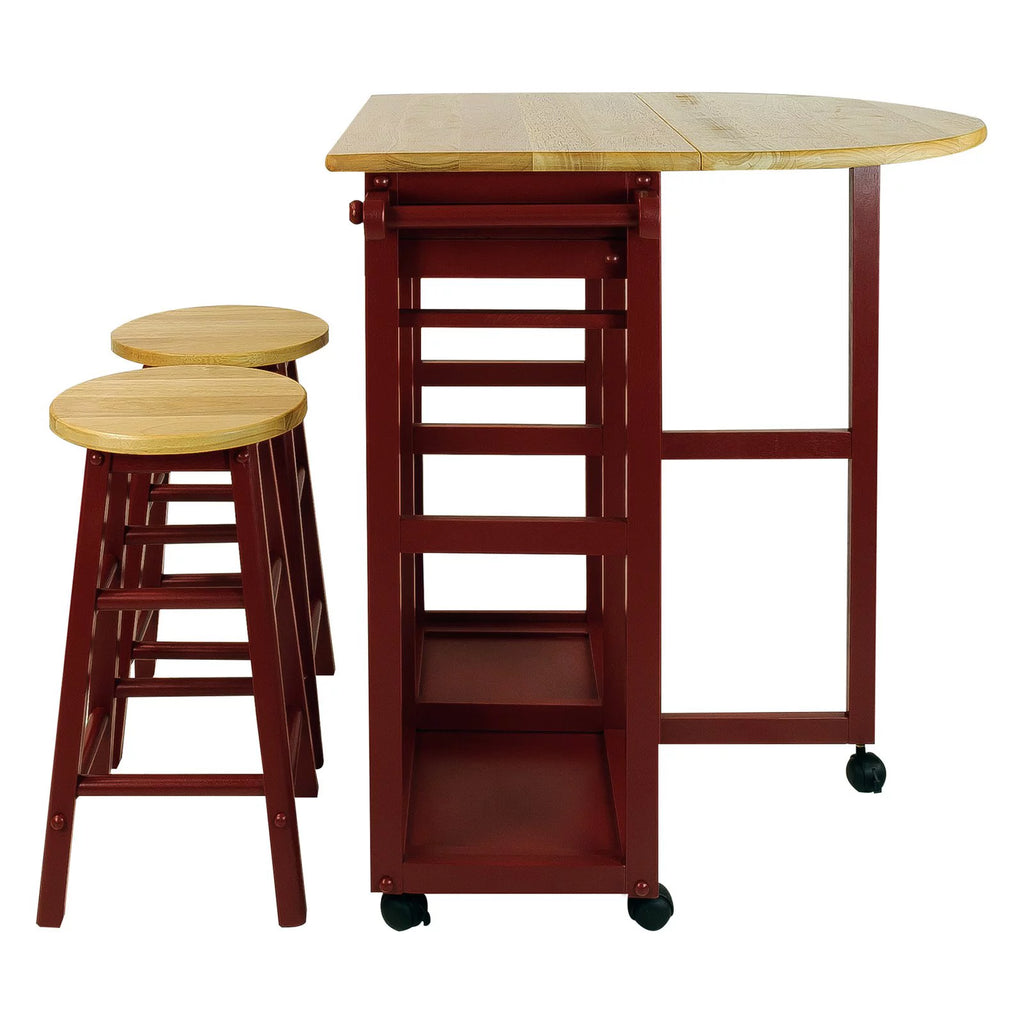 White Kitchen Cart with Drop-Leaf Table E2468