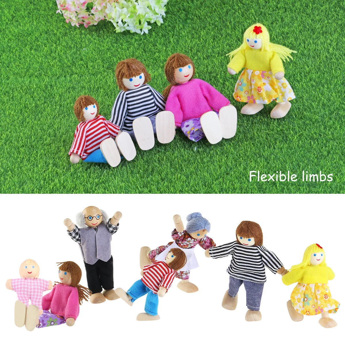 7pcs Wooden Dolls Pretend Play Set H2696