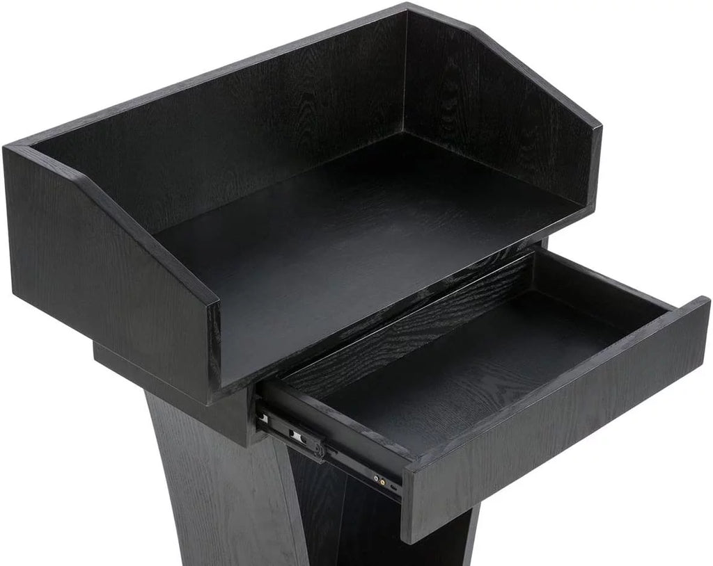 Black MDF Wood Grain Lectern with Drawer and Storage E14419