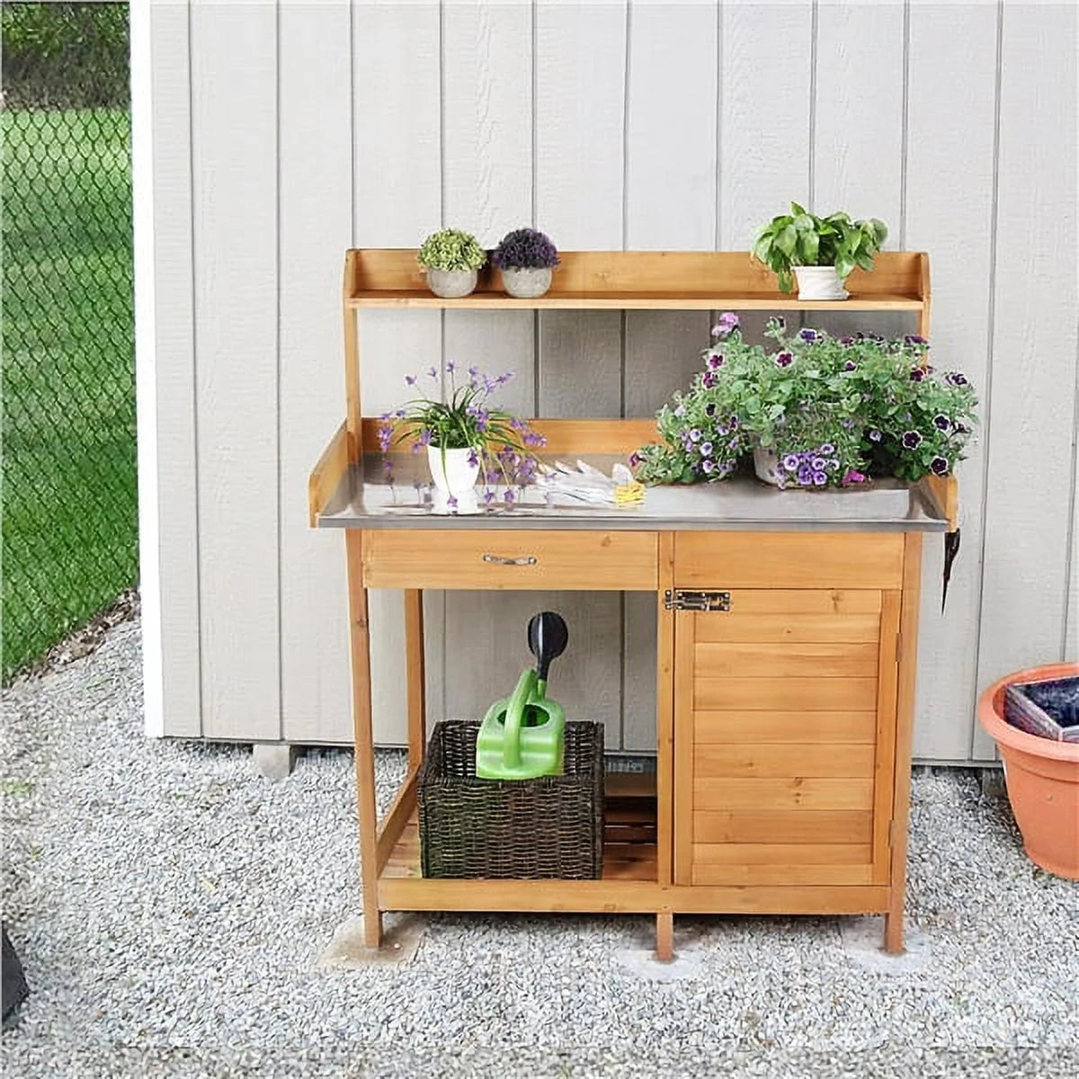 Wooden Garden Potting Bench with Cabinet T725543