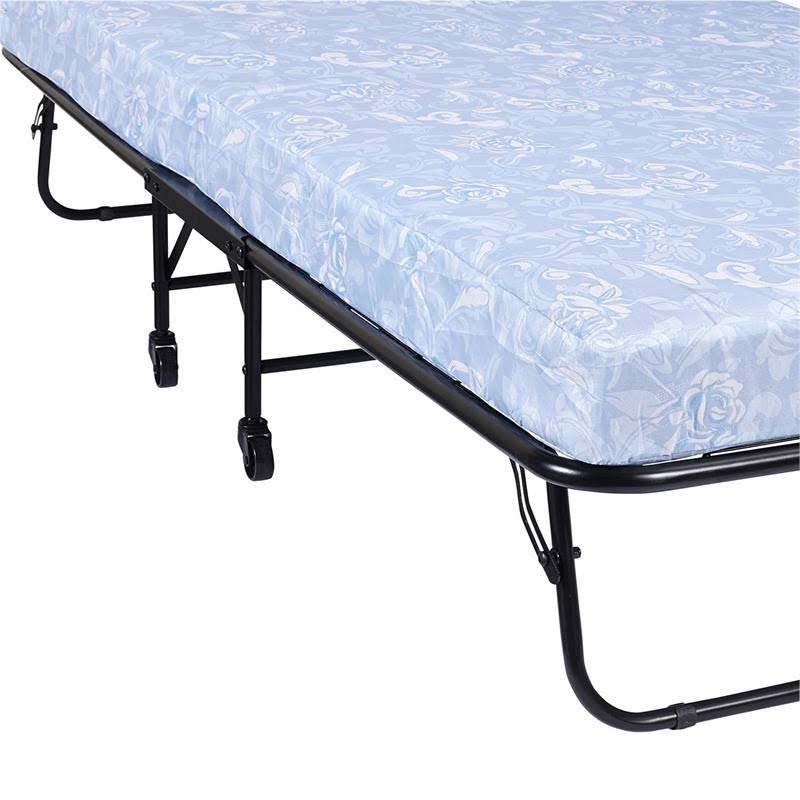 Twin Size Folding Guest Bed with Metal Frame and 5 inch Mattress in Black Z601