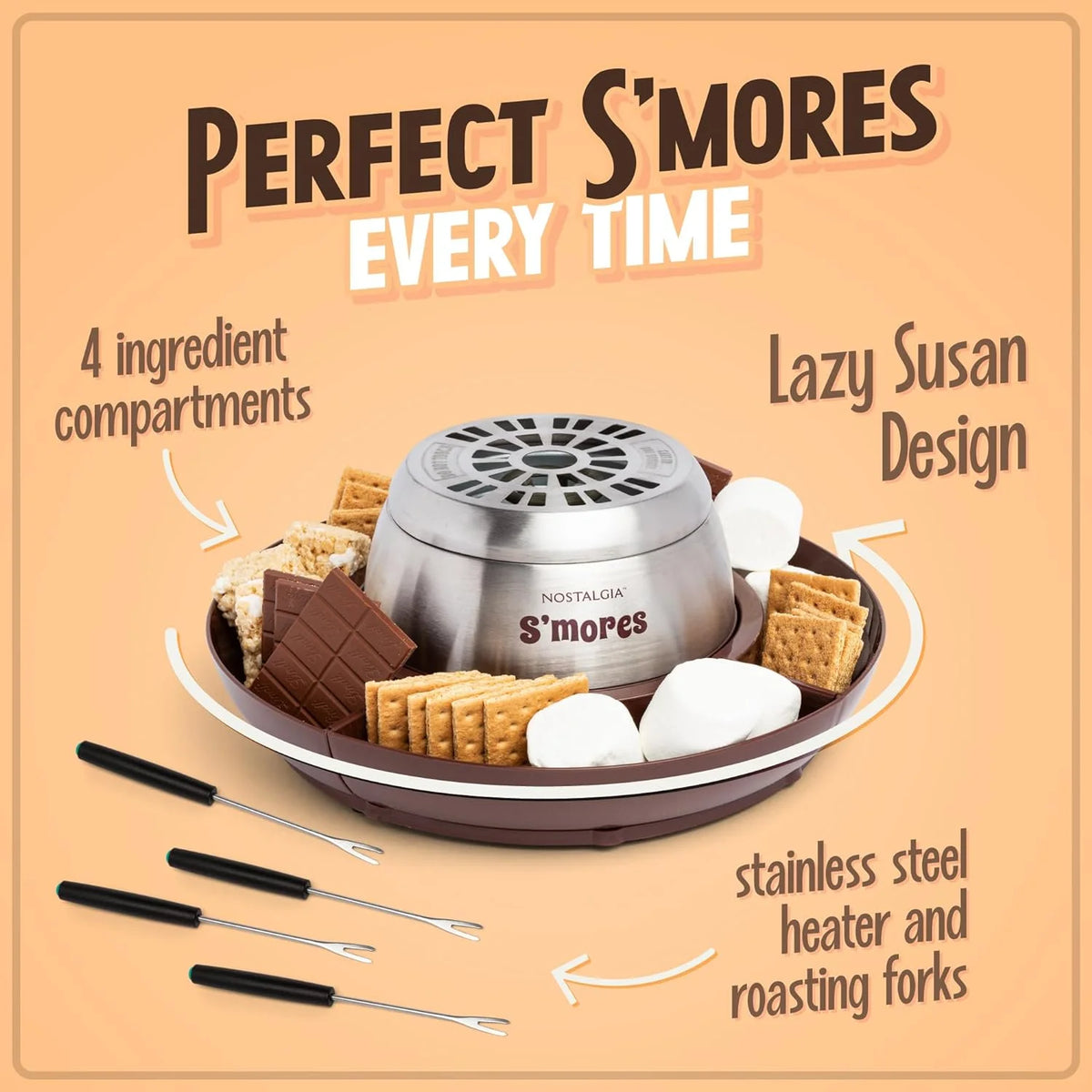 Brown Electric Smores Maker with 4 Roasting Forks I63848