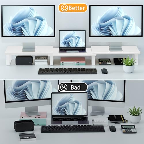 Large Dual Monitor Stand Wood Light Gray Y689