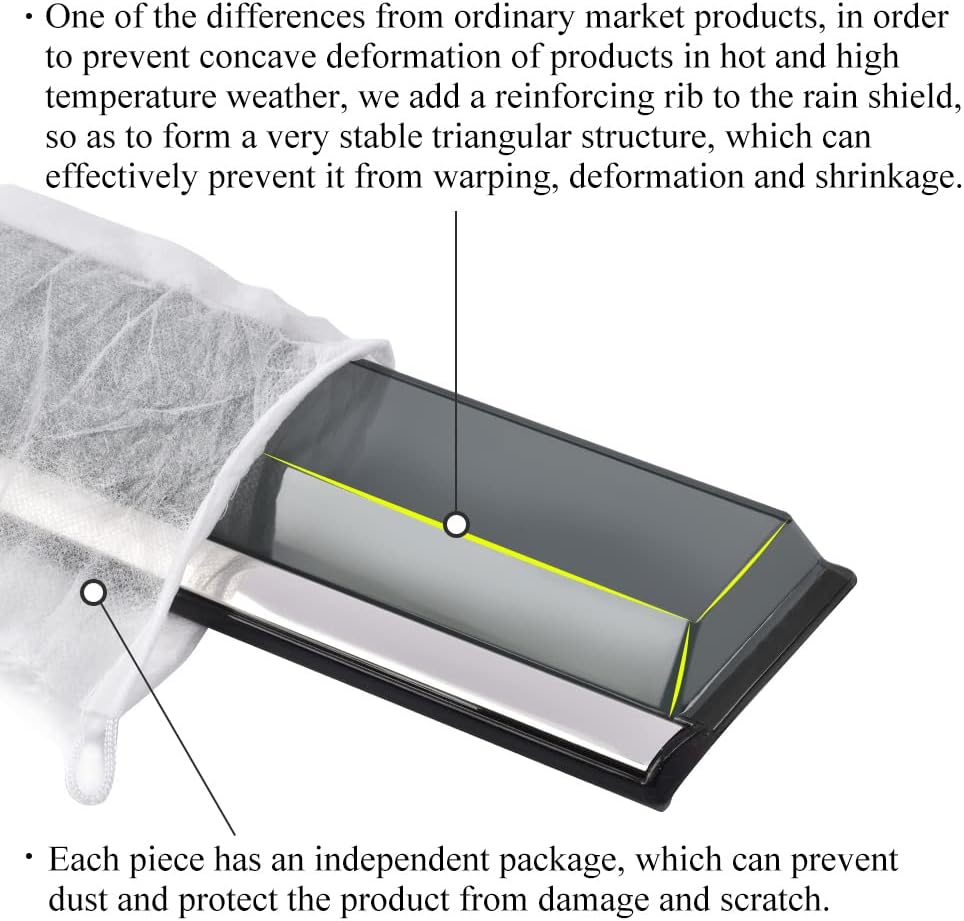 Tape-on Clip-on Window Wind Deflector Polycarbonate Rain Guard Vent Visor Smoke Gray Pack of 2 Z20341