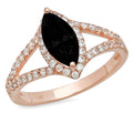 Marquise Cut Black Onyx 14k Rose Gold Halo Ring Size 5.75 W32502