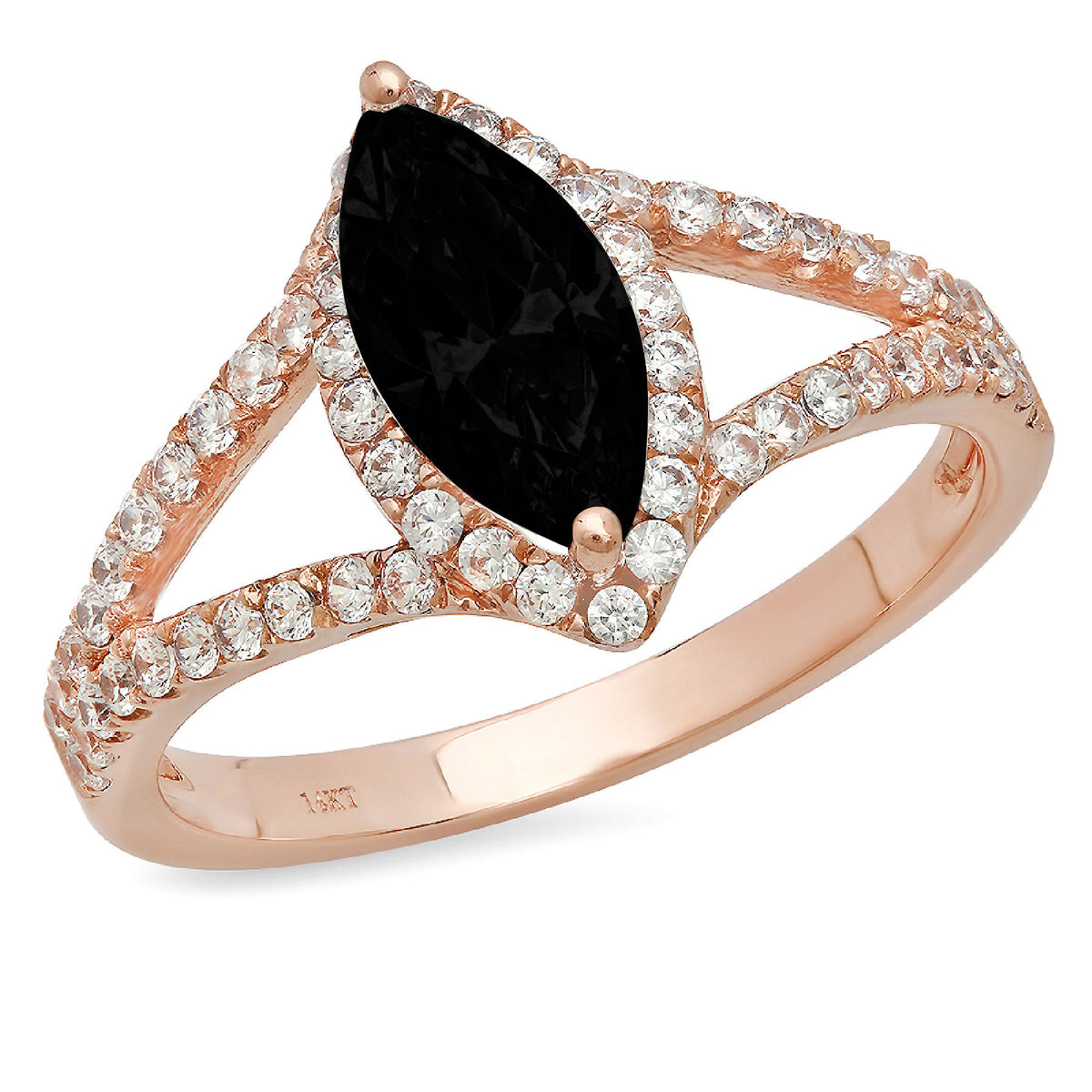Marquise Cut Black Onyx 14k Rose Gold Halo Ring Size 5.75 W32502