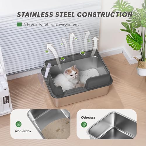 Stainless Steel Large Cat Litter Box with Scoop Y50865