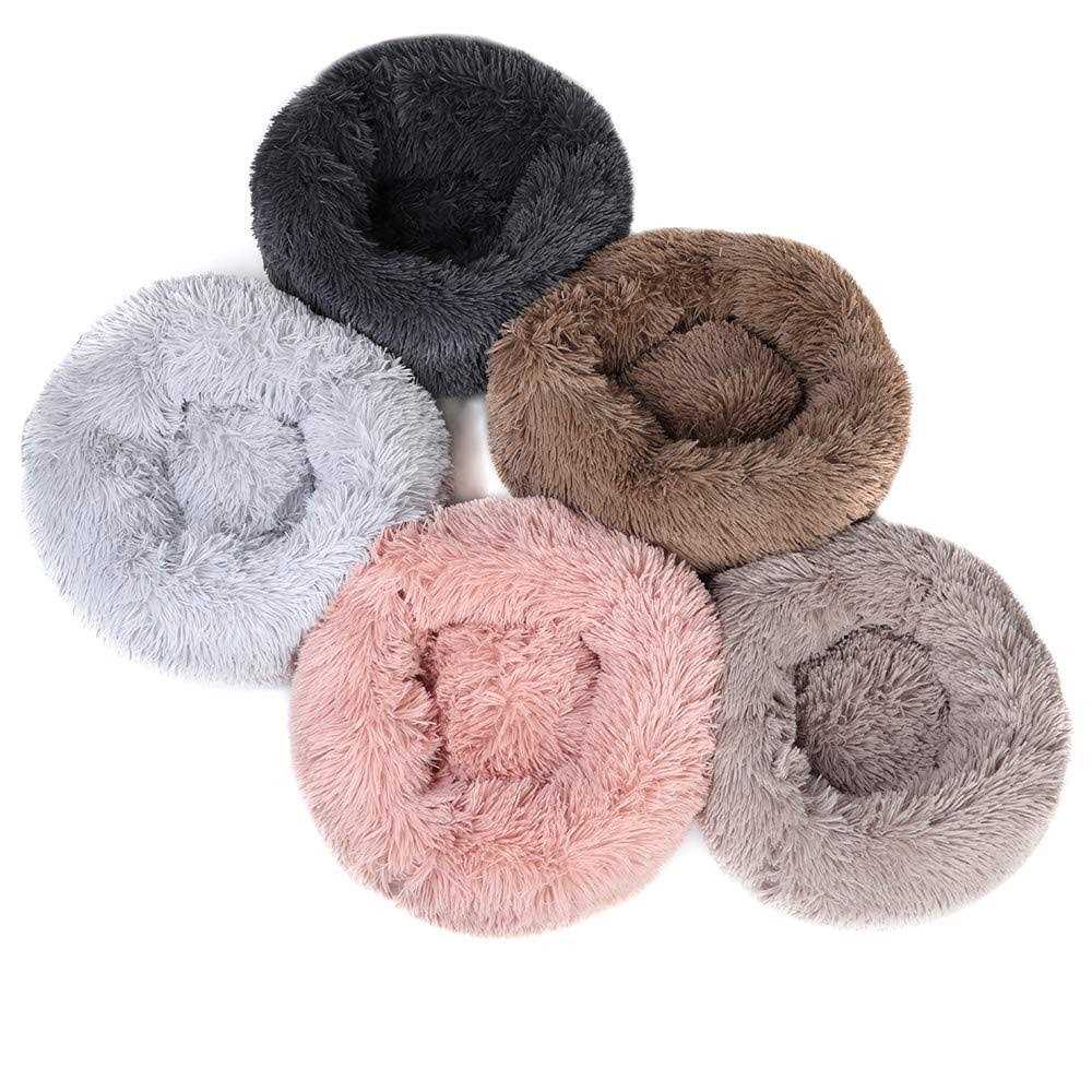 Round Plush Donut Pet Bed with Non-Slip Bottom N5289