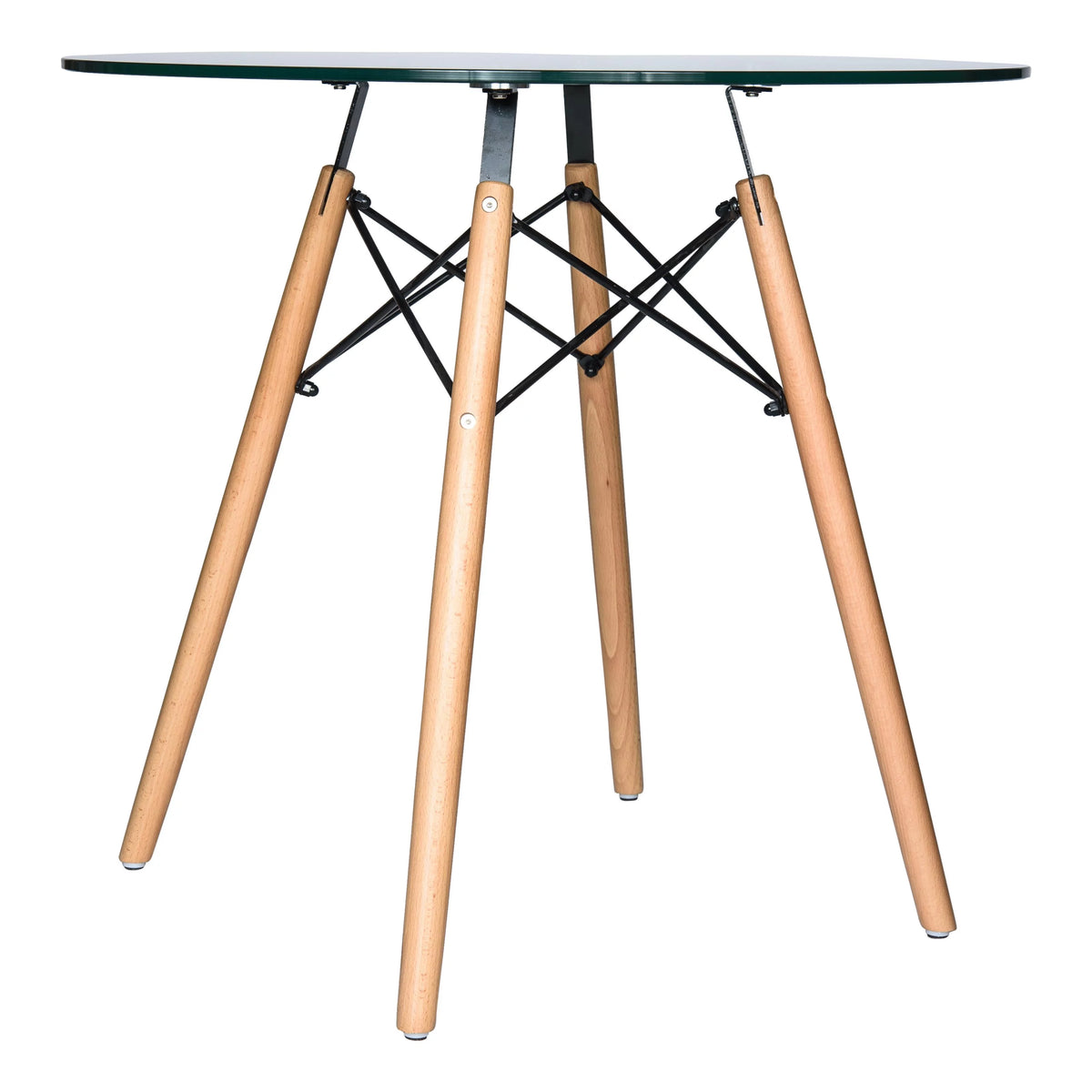 Round Glass Top Dining Table with Wood Base F804