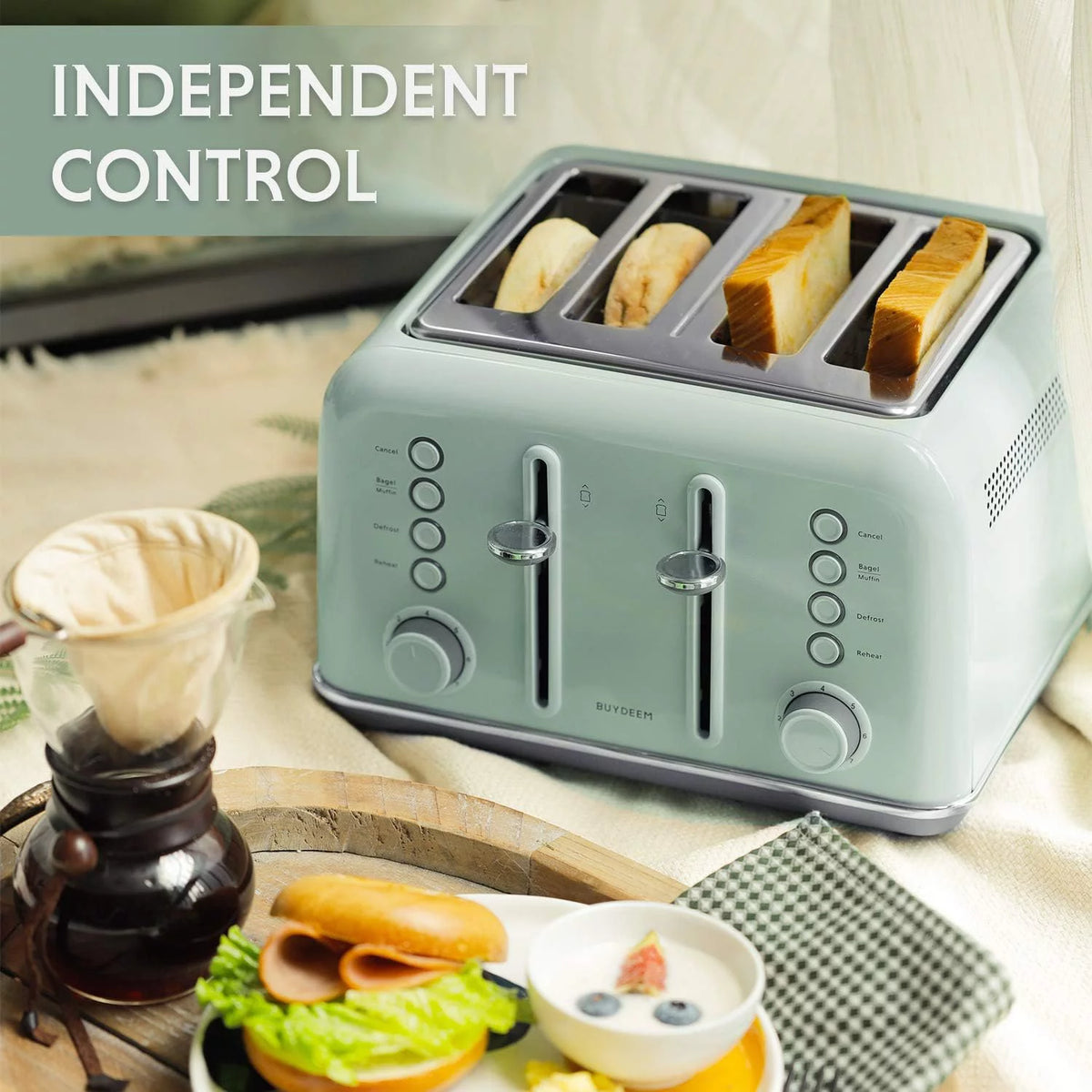 Retro Stainless Steel Toaster with Extra Wide Slots S556986