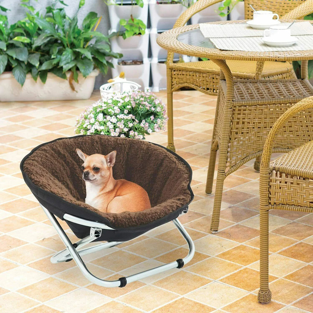 Portable Round Elevated Pet Cot Chair with Brown Fleece Cushion I1361