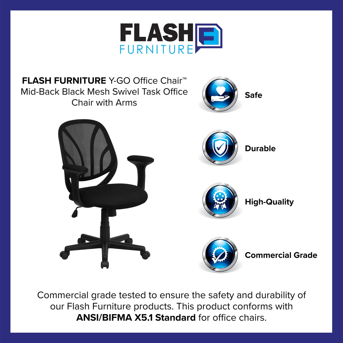 Black Mesh Mid-Back Office Chair with Arms B944