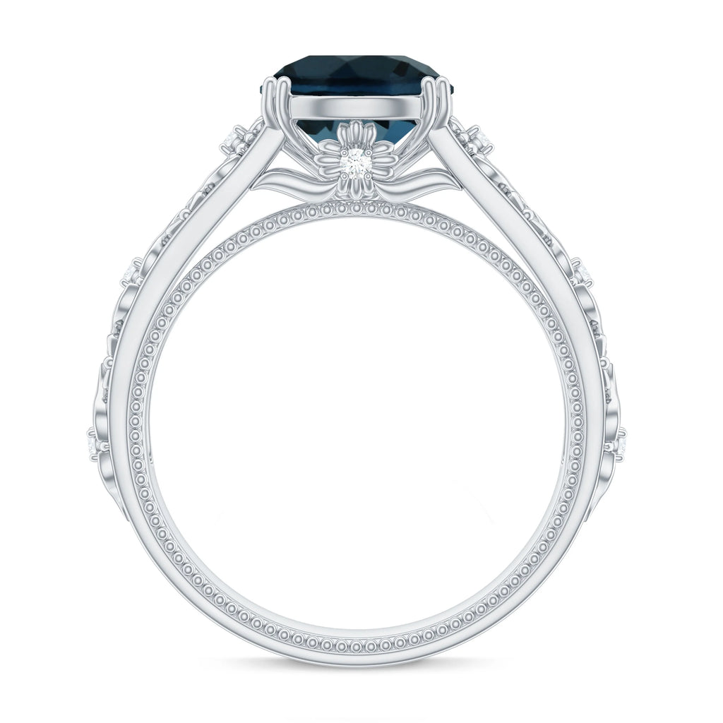 London Blue Topaz Solitaire Ring with Diamond Accent, 925 Sterling Silver, US 9.50 S1837