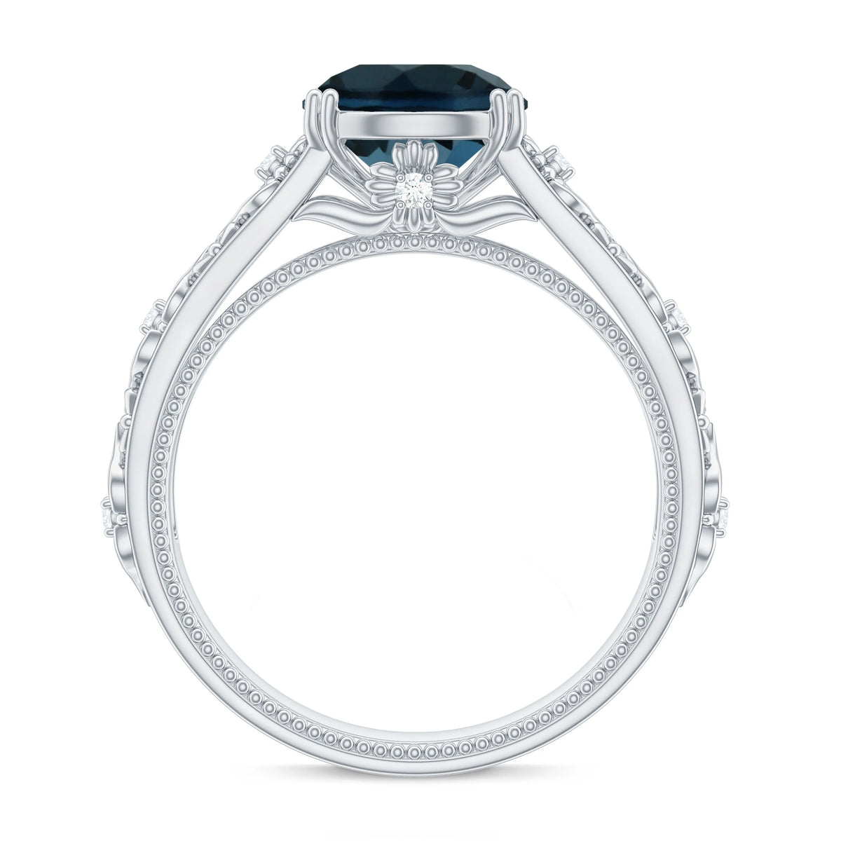 London Blue Topaz Solitaire Ring with Diamond Accent, 925 Sterling Silver, US 9.50 S1837