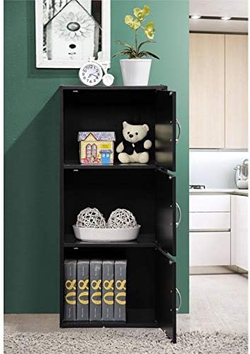 Black 3 Shelf 3 Door Bookcase L183
