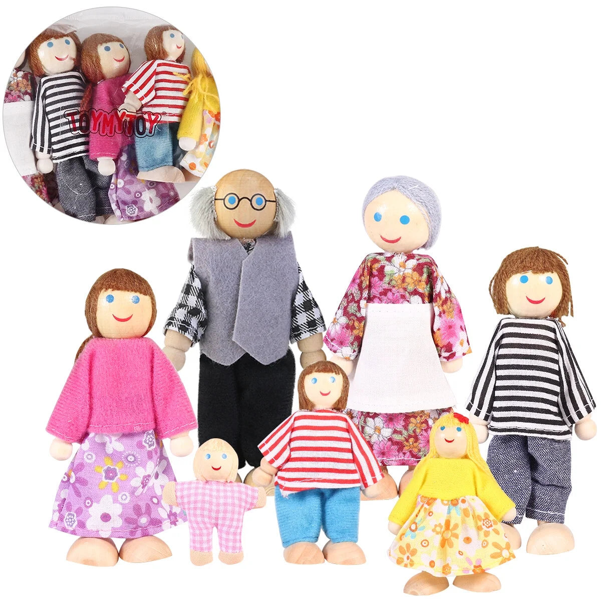7pcs Wooden Dolls Pretend Play Set H2696