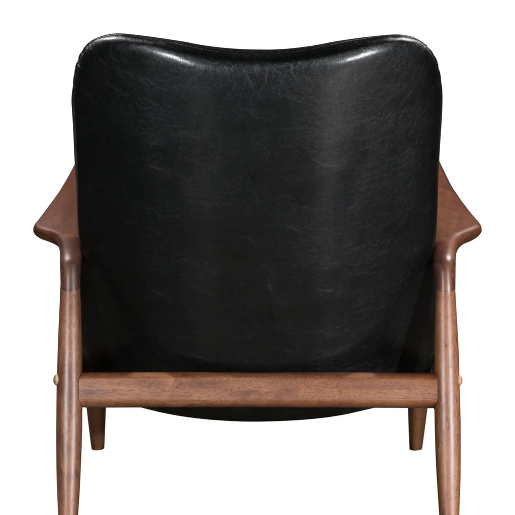 Walnut & Black Faux Leather Chair & Ottoman Set V8101