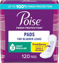 Incontinence Pads, 3 Drop Light Absorbency, Regular Length, 120 Count D92763