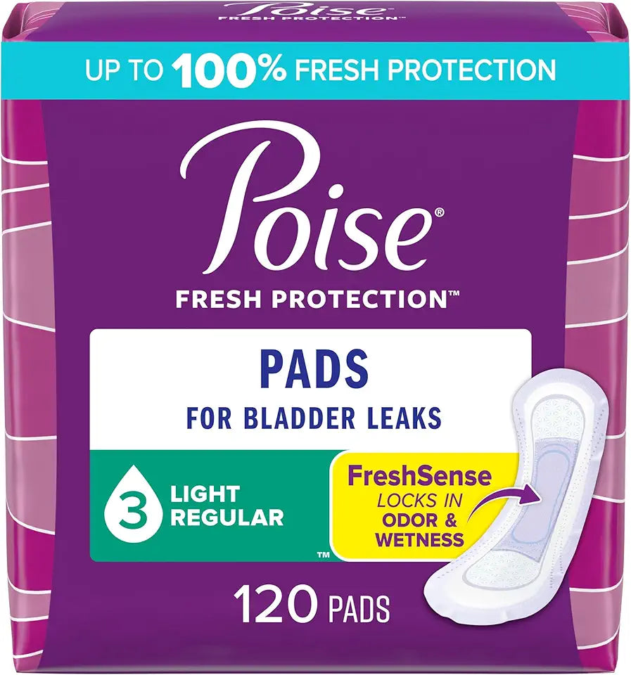 Incontinence Pads, 3 Drop Light Absorbency, Regular Length, 120 Count D92763
