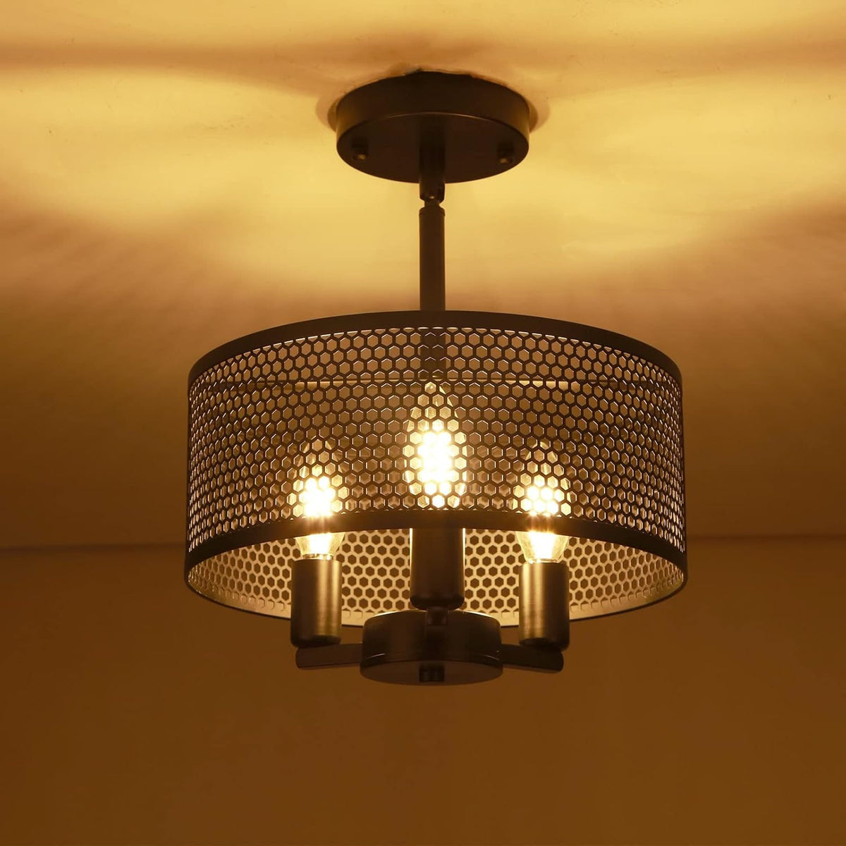Matte Black Semi Flush Mount Cage Ceiling Light W821