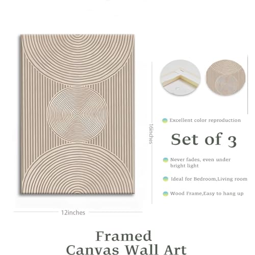 Set of 3 Framed Neutral Abstract Canvas Wall Art 16"x24" D3226