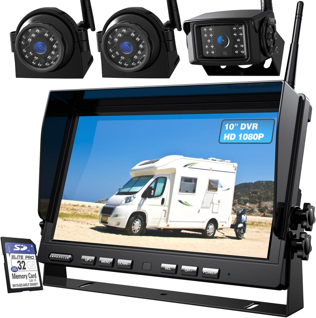 Wireless Backup Camera with 7 Inch DVR Quad Split Monitor, HD 1080P 3 Cameras Back Up System with Recording, Pack of 2 B9908