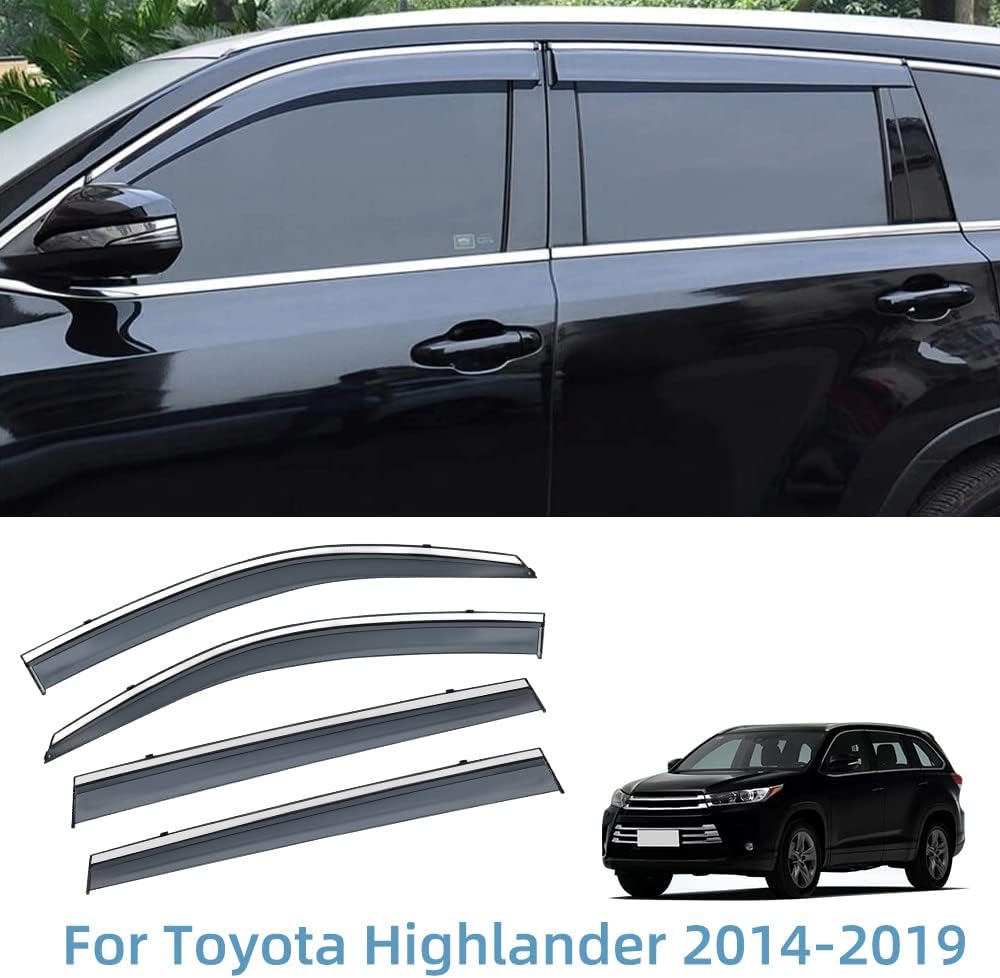 Tape-on Clip-on Window Wind Deflector Polycarbonate Rain Guard Vent Visor Smoke Gray Pack of 2 Z20341