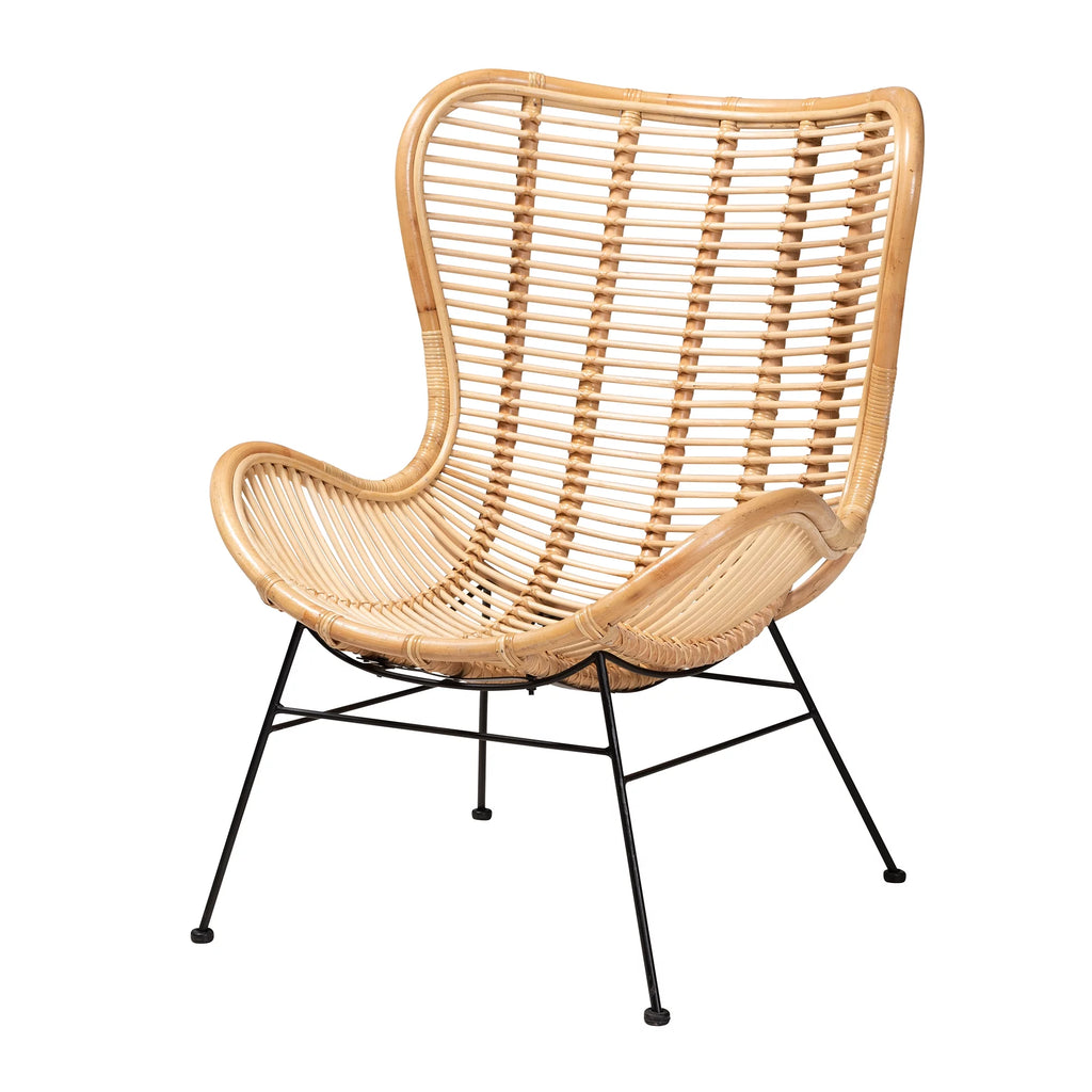 Natural Brown Rattan and Black Metal Accent Chair A25664