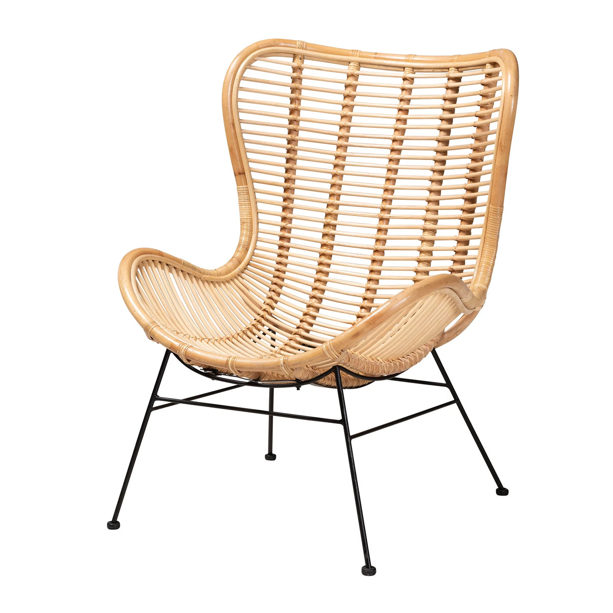 Natural Brown Rattan and Black Metal Accent Chair A25664