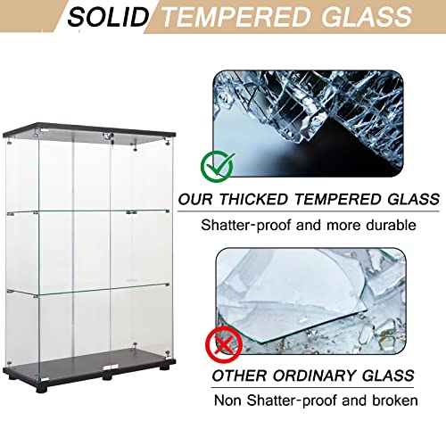 Black 4 Shelves 3 Door Glass Display Cabinet M398521