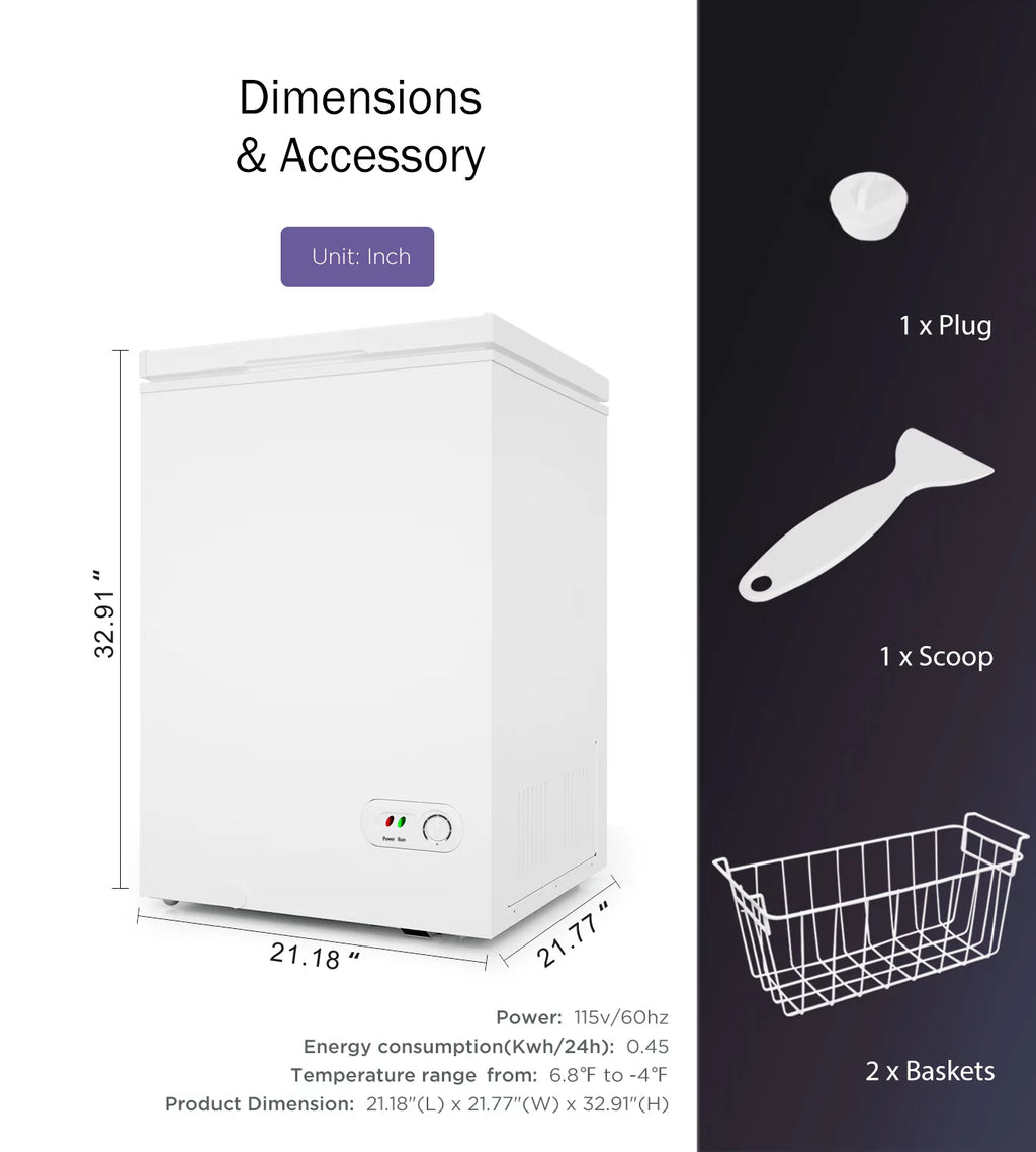 3.5 Cu Ft Compact Chest Freezer with 2 Removable Baskets F47445