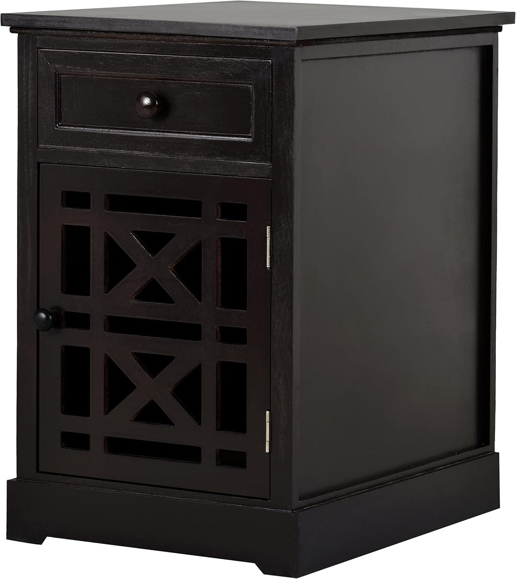 Navy Blue Antique End Table with Drawer and Storage Cabinet I657