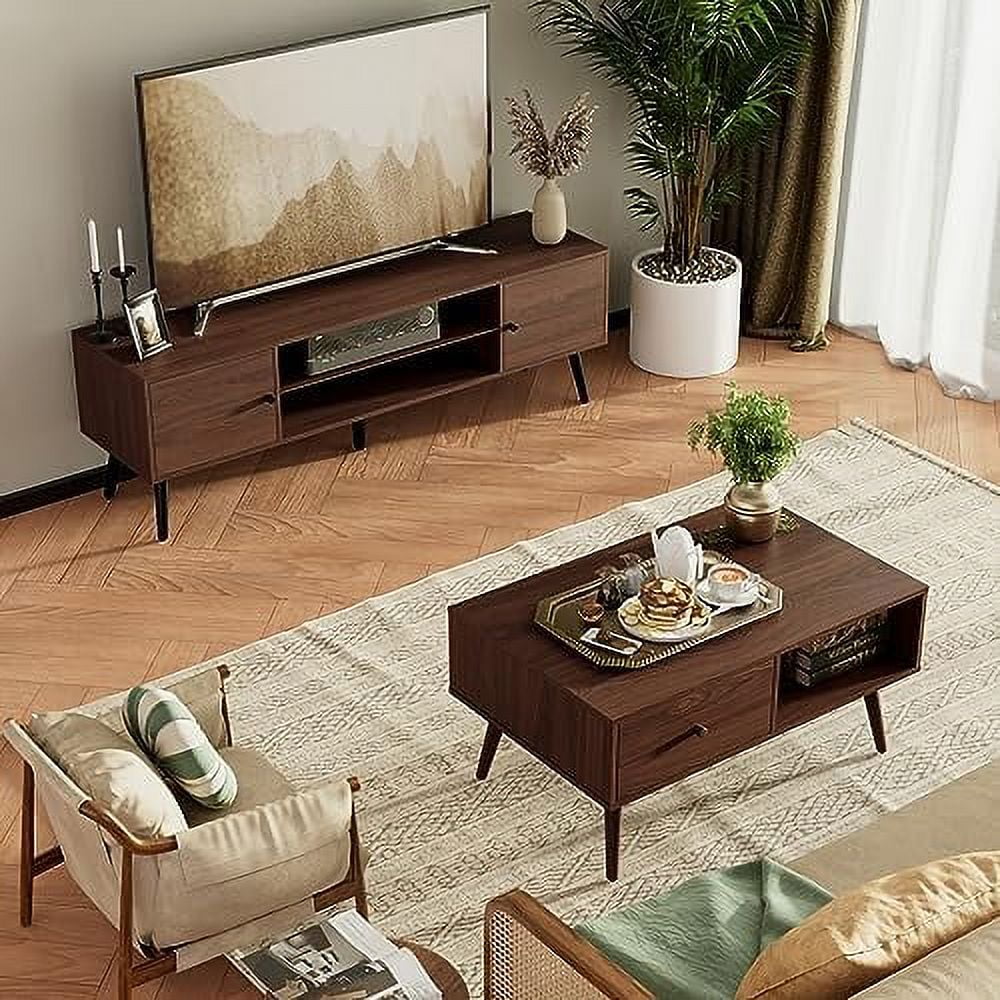Brown Wood Coffee Table with Drawer J4937