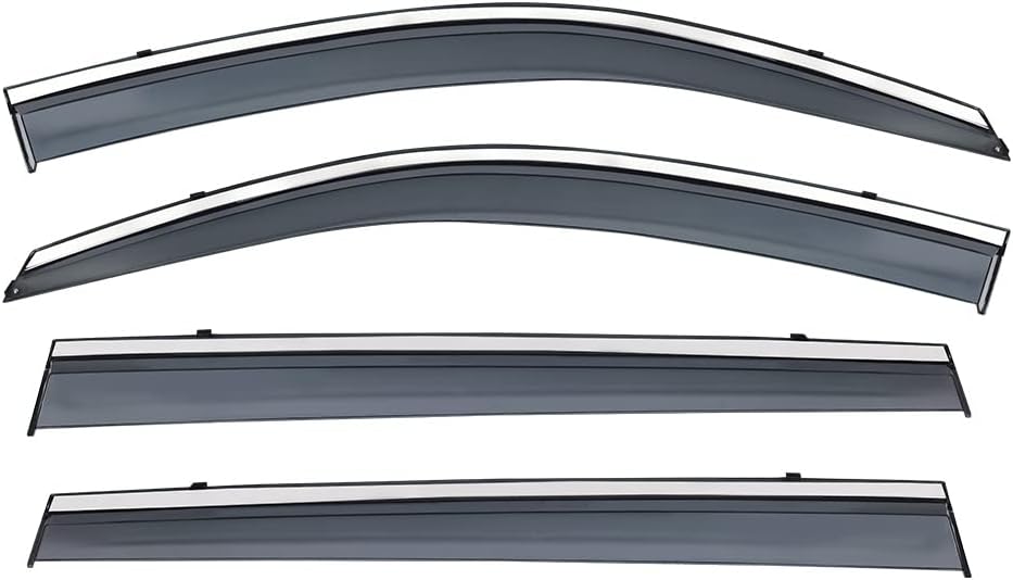 Tape-on Clip-on Window Wind Deflector Polycarbonate Rain Guard Vent Visor Smoke Gray Pack of 2 Z20341